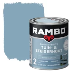 Rambo Vintage Pantserbeits Tuin- En Steigerhout Dekkend Petrol Blauw Zijdeglans 750 Ml