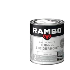 Rambo Vintage Pantserbeits Tuin- En Steigerhout Dekkend Puur Wit Zijdeglans 750 Ml